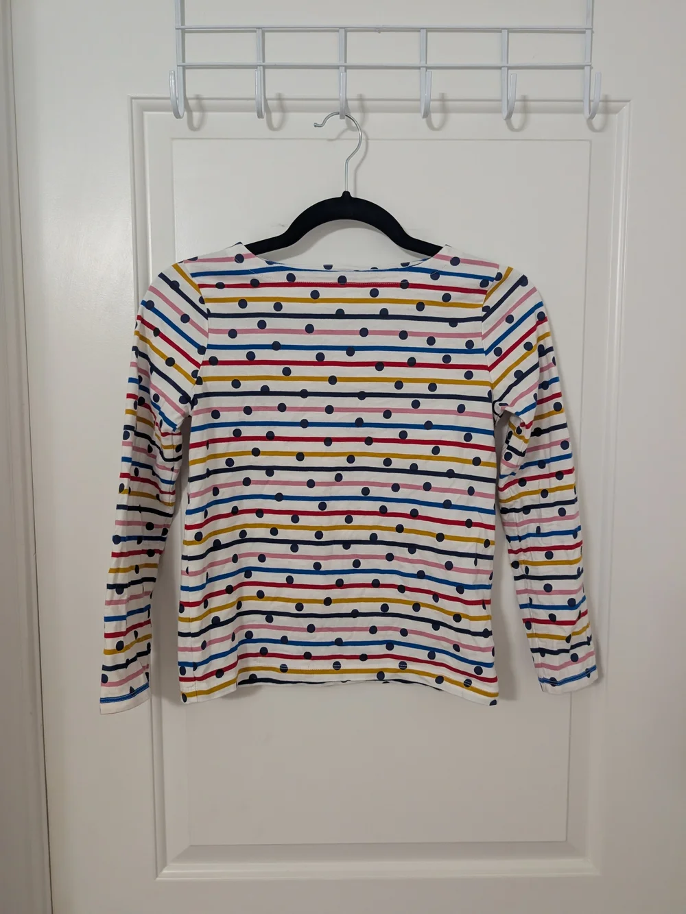 Boden Girls 9-10Y Polka Dot Rainbow Stripe 100% Cotton Long Sleeve Top